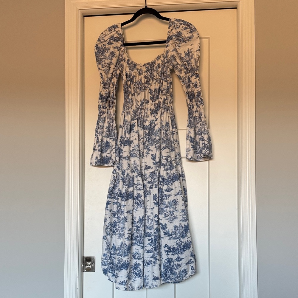 Maternity Long Sleeve Blue and White Dress